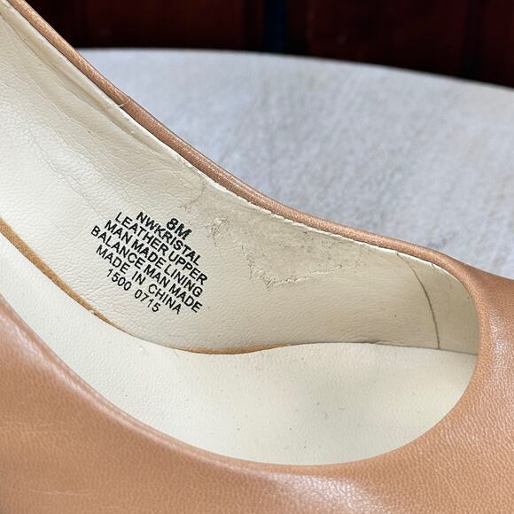 Nine West Kristal Womens Pumps Size 8 Tan Leather Slip On Almond Toe Heels - Picture 9 of 14